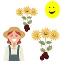 Sunflower happy girl farmer sun vector graphics