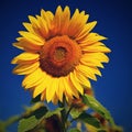 Sunflower. Helianthus Beautiful yellow blooming flower with blue sky. Colorful nature background for summer season Royalty Free Stock Photo