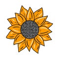 Sunflower icon illustration. Colorful sketch. Idea for decors, logo, patterns, papers. Isolated vector art.