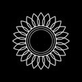 Sunflower icon. Vector illustration. White simple sign. Isolated element on black background. Great for the design of Royalty Free Stock Photo