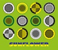 Sunflower icons set. Illustration. The inscription sunflower in the colors of the flag of Ukraine
