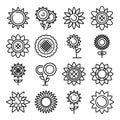 Sunflower icons set, outline style