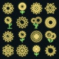 Sunflower icons set vector neon