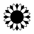 Sunflower illustration in black and white on isolated background