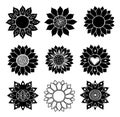 Sunflower isolated on white background. Flat vector illustration. Boho tribal print.design illustration.silhouette black style. N