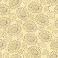 Sunflower with leaves vector seamless pattern Royalty Free Stock Photo