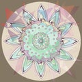 Sunflower mandala in an abstract background, light brown, beige, brown, lilac, purple, light blue, soft pink Royalty Free Stock Photo