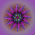 SUNFLOWER MANDALA. ABSTRACT PURPLE BACKGROUND. CENTRAL FLOWER IN PURPLE AND BLUE Royalty Free Stock Photo