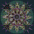 MANDALA FLOWER,ABSTRACT BACKGROUND. CENTRAL FLOWER IN GREEN, PURPLE, BLACK. VINTAGE STYLE