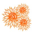 Sunflower marker bright orange flower with leaves hand drawn line stroke Royalty Free Stock Photo