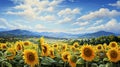 a sunflower meadow and bright blooms stand tall amidst a dance of sunbeams
