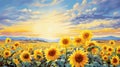 a sunflower meadow and bright blooms stand tall amidst a dance of sunbeams