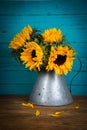 Sunflower in metal vase Royalty Free Stock Photo