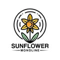 Sunflower Monoline Logo Vector Vintage illustration Emblem Design badge illustration Symbol Icon