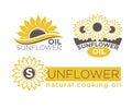 Sunflower natural cooking oil product vector package labels templates set