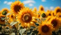 Sunflower, nature vibrant beauty in a meadow of yellow generated by AI Royalty Free Stock Photo