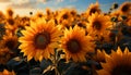 Sunflower, nature yellow beauty, blooms in vibrant meadow under sunset generated by AI Royalty Free Stock Photo