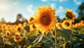 Sunflower in nature, yellow beauty in meadow generated by AI