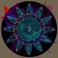 SUNFLOWER IN THE NIGHT MANDALA, DARK BLUE, TURQUOISE, LIGHT BLUE, GRAY, ABSTRACT BACKGROUND, IN LIGHT BROWN, RED AND BURGUNDY Royalty Free Stock Photo