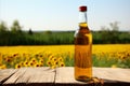 Sunflower oil bottle - natural organic product concept with sunflowers, ideal for healthy cooking.