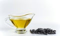 Sunflower oil in a glass gravy boat and in a bottle Royalty Free Stock Photo