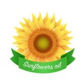 Sunflower Oil Label With Green Ribbon Isolated White Background
