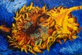 Sunflower, oil painting on canvas. Free copy Based on the painting by the great artist Vincent Van Gogh, Two cut sunflowers III,