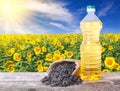 Sunflower oil in plastic bottle Royalty Free Stock Photo