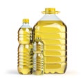 Sunflower oil in plastic bottles isolated on white.