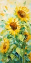 Sunflower Painting Art: Uhd Image With Emerald And Yellow Colors Royalty Free Stock Photo