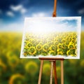 Sunflower Painting on Wooden Easel