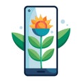 Sunflower on a Phone Screen: Digital Nature, Growth, and Connection Royalty Free Stock Photo