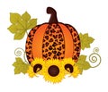 Sunflower Pumpkin Leopard. Vector Cute Leopard Pumpkin with Sunflower