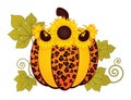Sunflower Pumpkin Leopard. Vector Cute Leopard Pumpkin with Sunflower