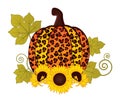 Sunflower Pumpkin Leopard. Vector Cute Leopard Pumpkin with Sunflower