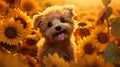 Sunflower Pup: A Joyful Portrait of a Furry Friend in a Field of
