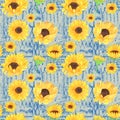 Sunflower repeating pattern light green background French blue texture