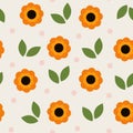 Sunflower seamless pattern. Abstract endless summer flower leaf background, floral template flat style print, wallpaper, fabric Royalty Free Stock Photo