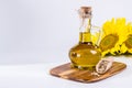 Sunflower seed oil in glass bottle Royalty Free Stock Photo