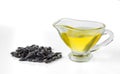 Sunflower seed oil and a handful of sunflower seeds Royalty Free Stock Photo