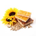 Sunflower Seeds Bar Isolated, Energy Snack with Honey, Sun Flower Seed Muesli Dessert, Protein Candy Bar Royalty Free Stock Photo
