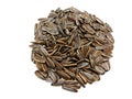 Sunflower seeds pile against isolated on white background. Roasted and Salted in the original flavor.