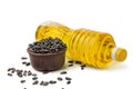 Sunflower seeds in pot bottel oil Royalty Free Stock Photo