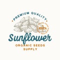 Sunflower Seeds Retro Vector Logo Template. Hand Drawn Sketch Seeds Pile Illustration. Natural Vegan Plant Based Food