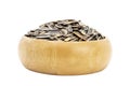 Sunflower seeds in a wooden bowl, healthy natural food Isolated on a white background - clipping path Royalty Free Stock Photo