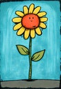 A sunflower smiley face cartoon drawing in bold colors Royalty Free Stock Photo