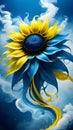 Sunflower in Smoke Blue Yellow Ribbons Ukrainian Flag Colors Background