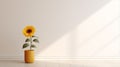 Minimalist 3d Yellow Vase With Sunflower On White Floor