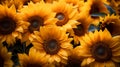 Sunflower Field in Full Bloom with golden sunlight Royalty Free Stock Photo