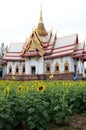 Sunflower and Temple with sky background Royalty Free Stock Photo